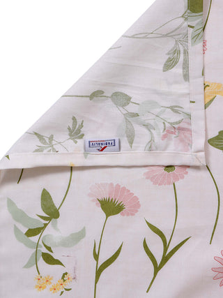 FABINALIV Off White Floral 300 TC Pure Cotton Super King Size Double Bedsheet with 2 Pillow Covers (270X270 cm)