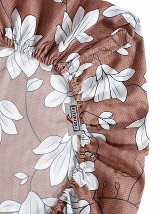 FABINALIV Brown Floral 300 TC Cotton Blend King Size Fitted Double Bedsheet with 2 Pillow Covers (250X225 cm)