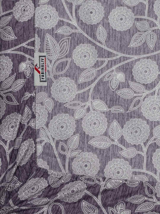 FABINALIV Purple Floral 300 TC Cotton Blend King Size Fitted Double Bedsheet with 2 Pillow Covers (250X225 cm)