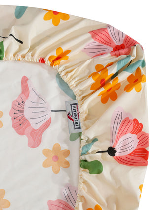 FABINALIV Multicolor Floral 300 TC Cotton Blend King Size Fitted Double Bedsheet with 2 Pillow Covers (250X225 cm)
