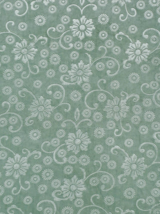 FABINALIV Light Green Floral 300 TC Woollen Embossed King Size Double Bedsheet with 2 Pillow Covers (250X225 cm)