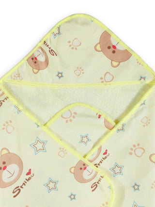 FABINALIV Infant Yellow Cartoon Print Cotton Hooded Bath Towel (70X70 cm)
