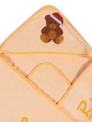 FABINALIV Infant Peach Cartoon Print Cotton Hooded Bath Towel (70X70 cm)