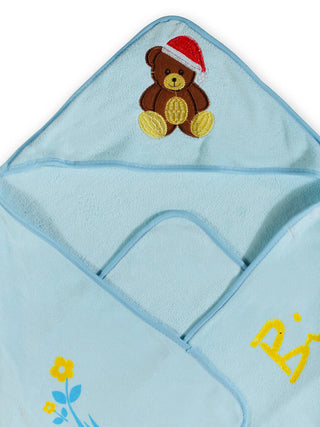 FABINALIV Infant Blue Cartoon Print Cotton Hooded Bath Towel (70X70 cm)