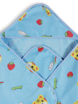 FABINALIV Infant Blue Cartoon Print Cotton Hooded Bath Towel (70X70 cm)